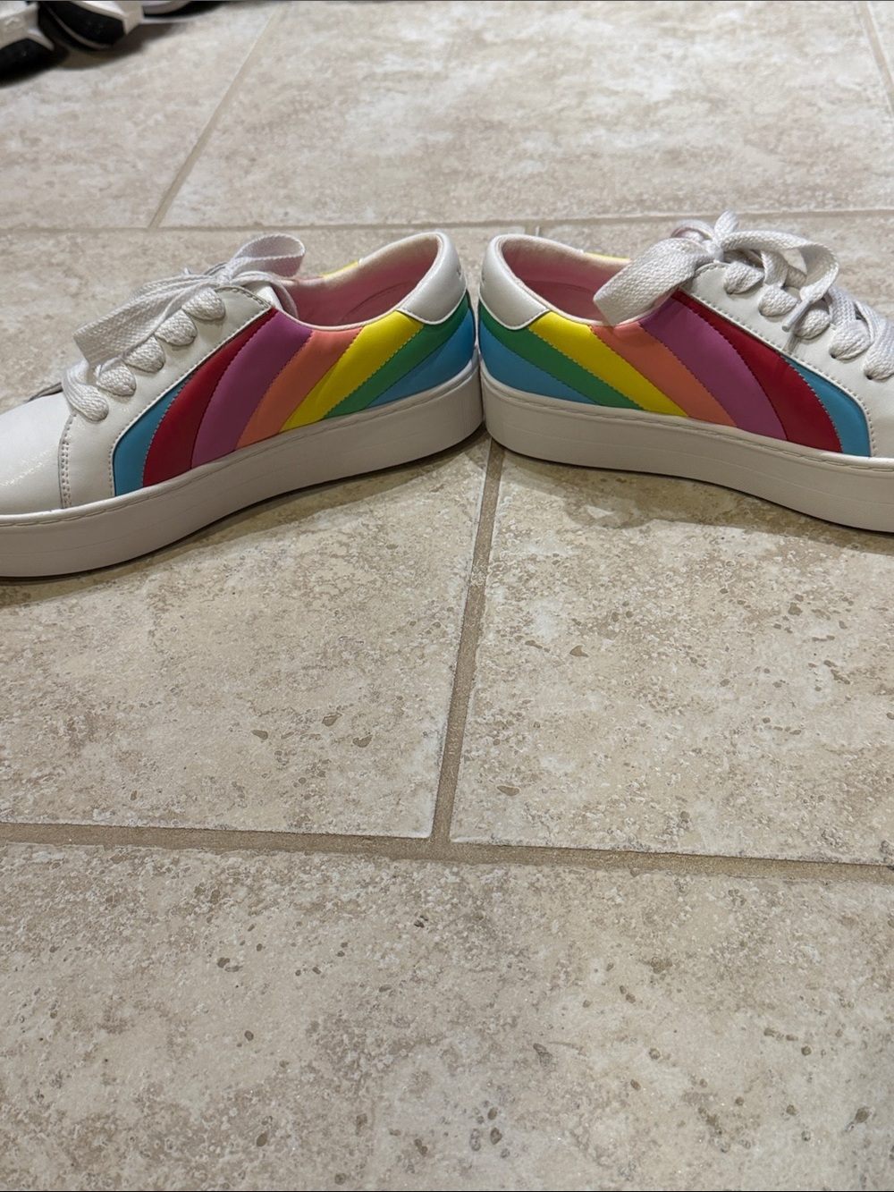 kate spade White Leather Sneakers with Pink, Blue & Yellow Accents - Picture 3 of 12
